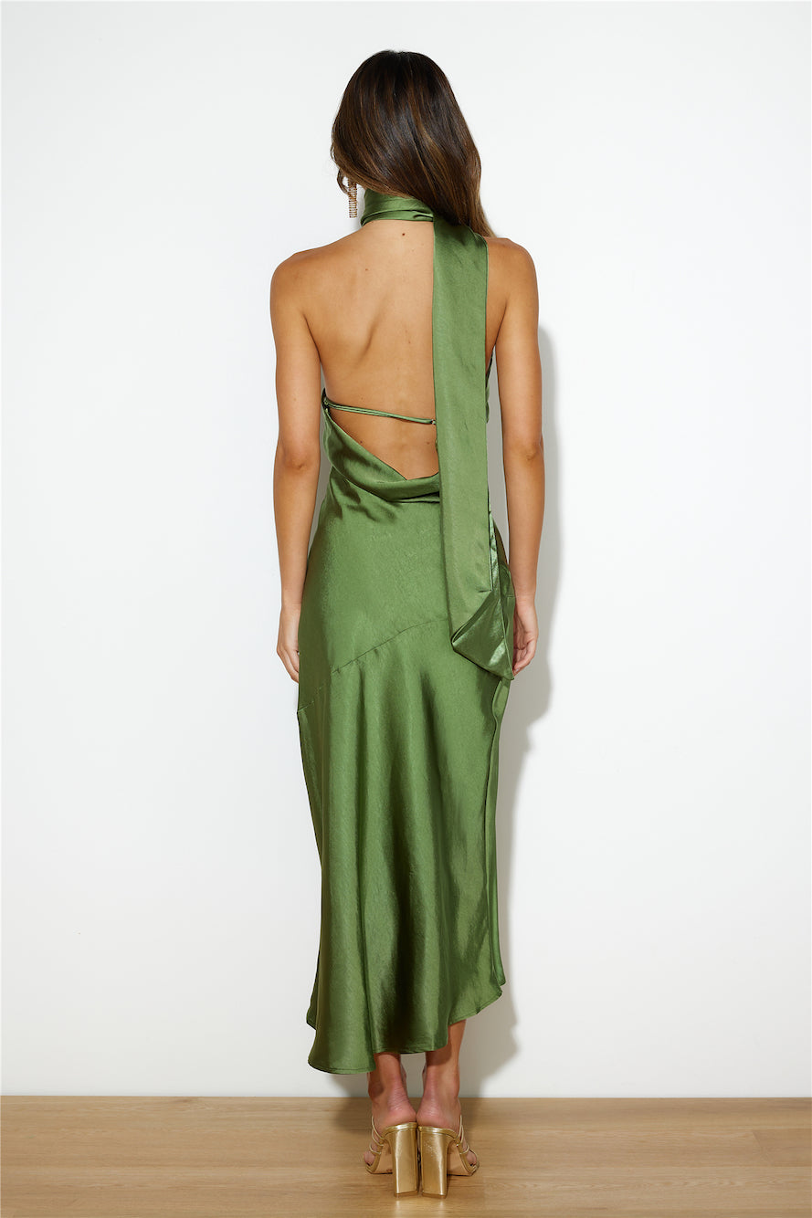 Athenian Satin Maxi Dress Olive