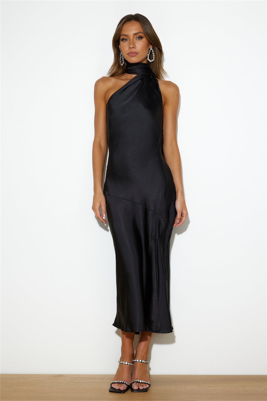 Athenian Satin Maxi Dress Black