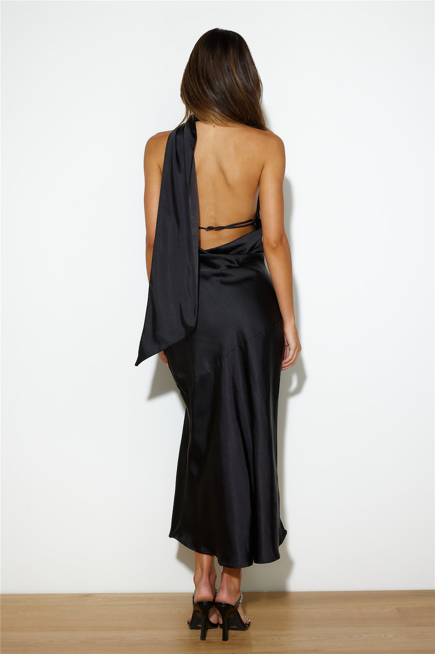 Athenian Satin Maxi Dress Black