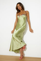 French Countryside Satin Maxi Dress Sage