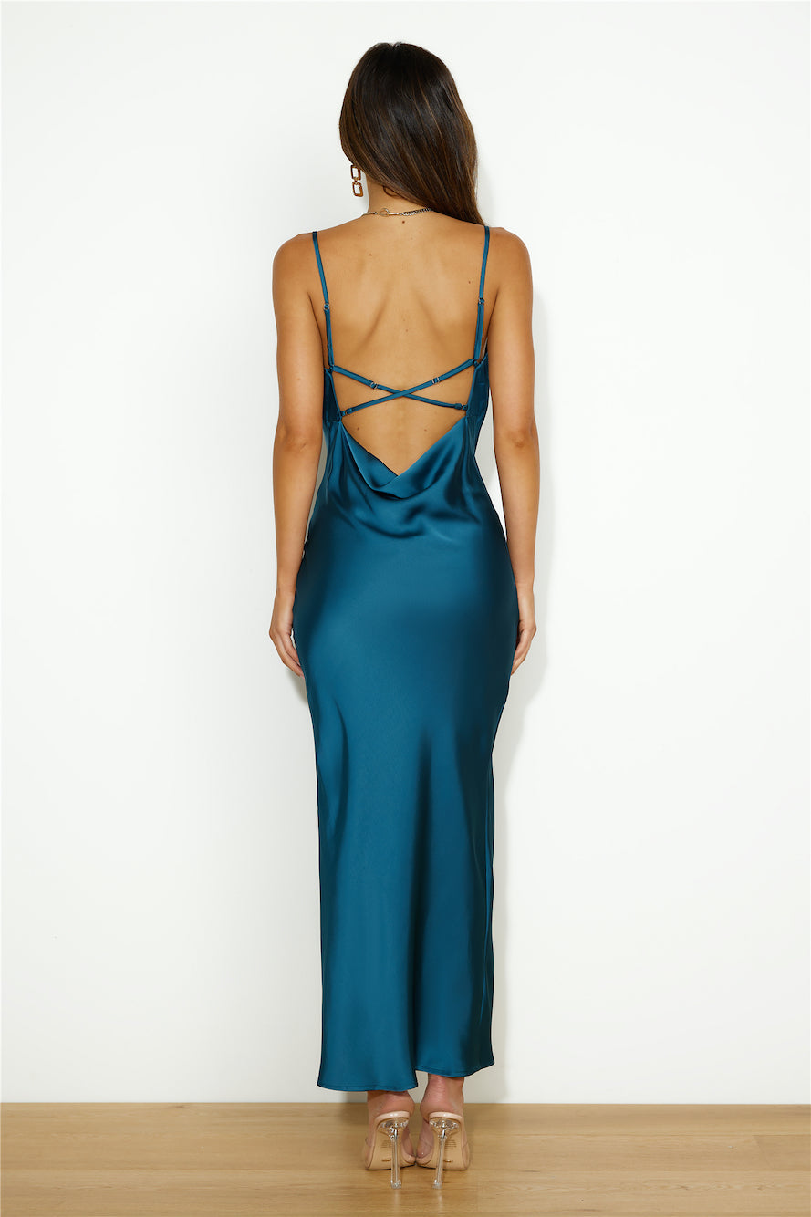 Divine Nights Satin Maxi Dress Blue