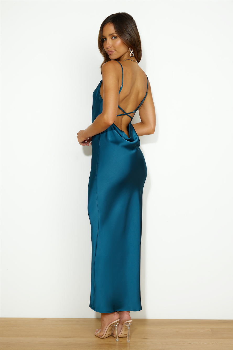 Divine Nights Satin Maxi Dress Blue