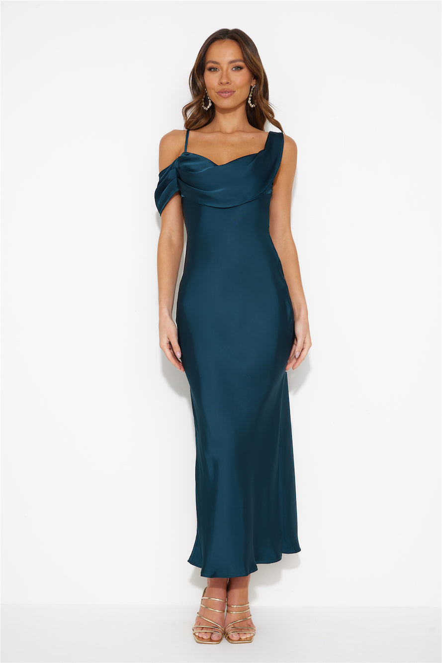 Gracious Opportunities Satin Maxi Dress Emerald