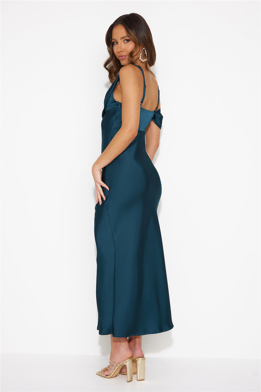 Gracious Opportunities Satin Maxi Dress Emerald