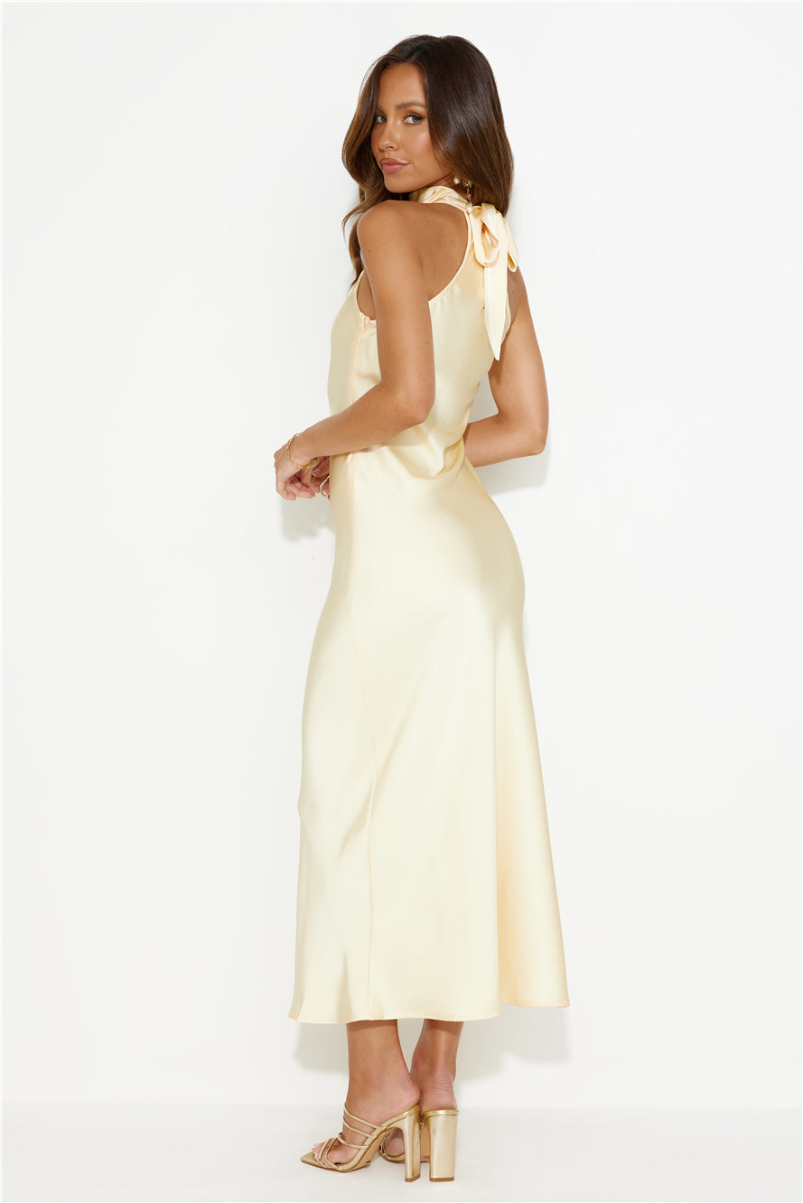 Crystal Glass Satin Maxi Dress Yellow