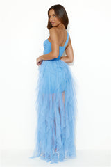 Extravagance Is Me One Shoulder Tulle Maxi Dress Blue