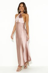 High Shine Nights Halter Satin Maxi Dress Blush