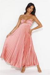 Clouds Of Love Strapless Pleated Maxi Dress Pink