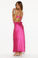 Impressed Satin Maxi Dress Hot Pink