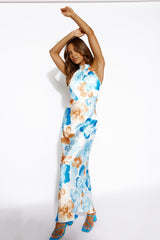 Distant Now Satin Halter Maxi Dress Blue