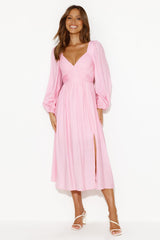 Dancing Deni Long Sleeve Midi Dress Pink