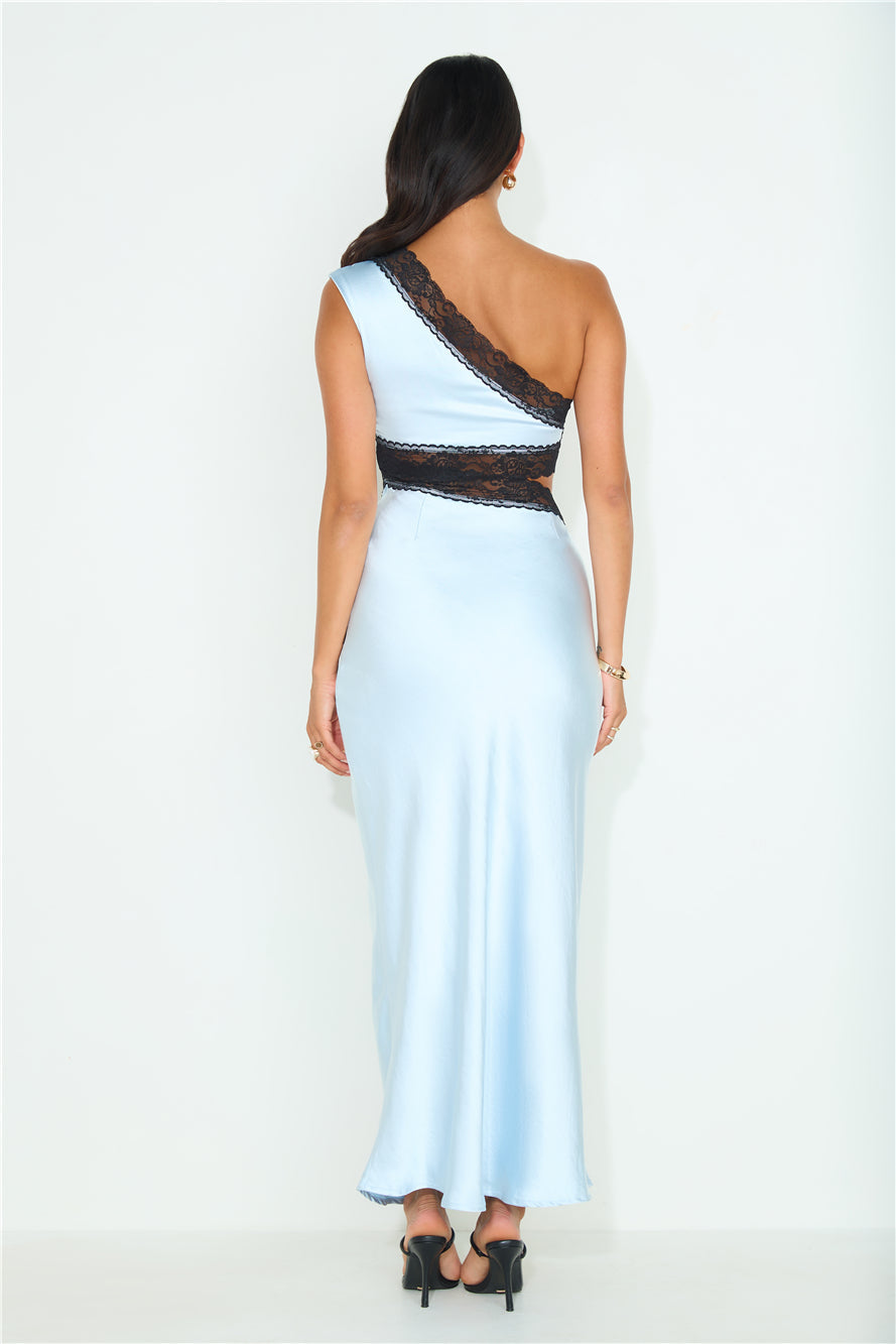 Intricate Love Satin Maxi Dress Blue