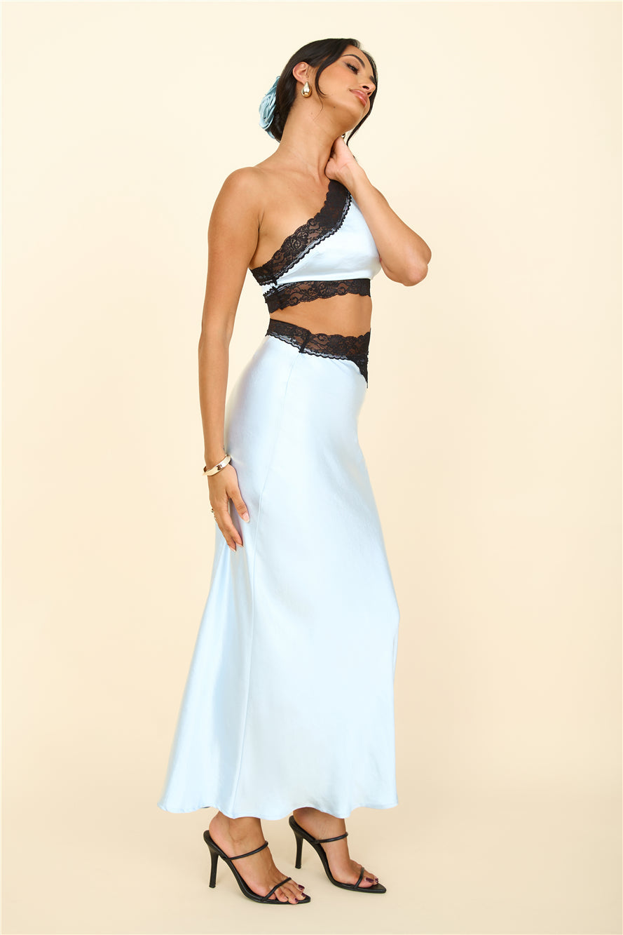 Intricate Love Satin Maxi Dress Blue