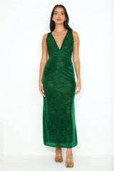 No Regular Love Velvet Maxi Dress Green