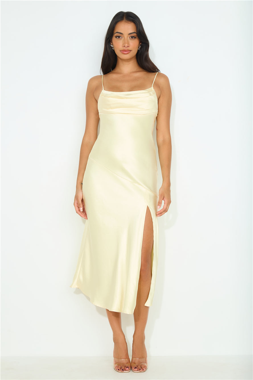 Blossom Joy Satin Midi Dress Yellow