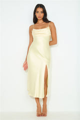 Blossom Joy Satin Midi Dress Yellow