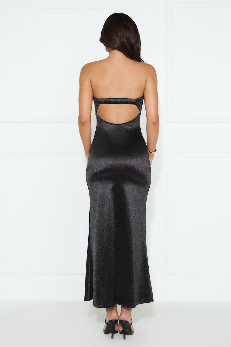 Light In The Dark Strapless Satin Maxi Dress Black