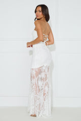 Feelings Are True Strapless Lace Maxi Dress White