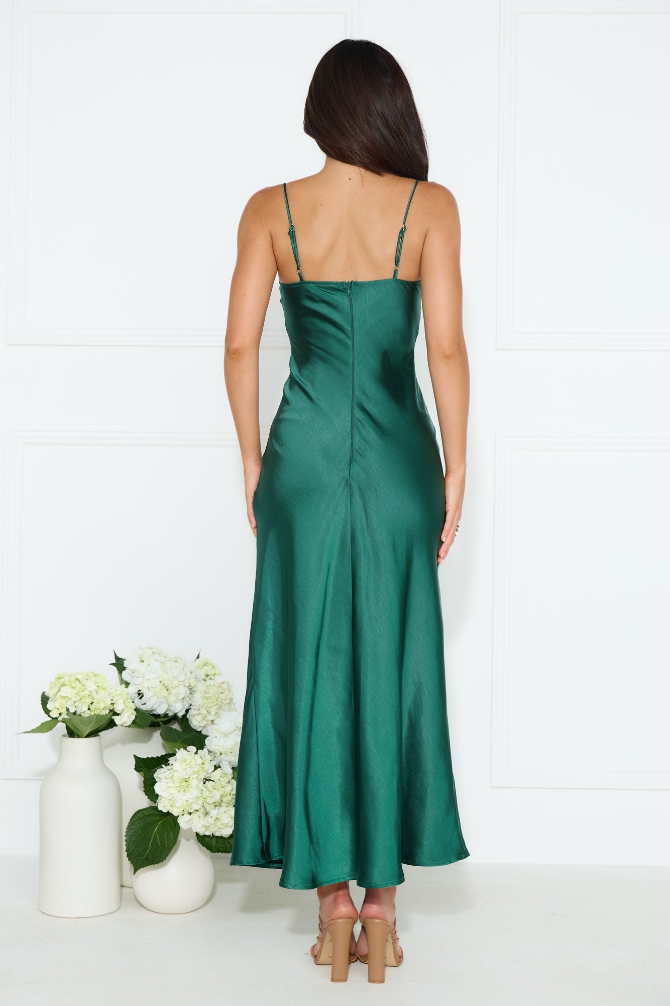 Filled with Passion Satin Maxi Dress Green