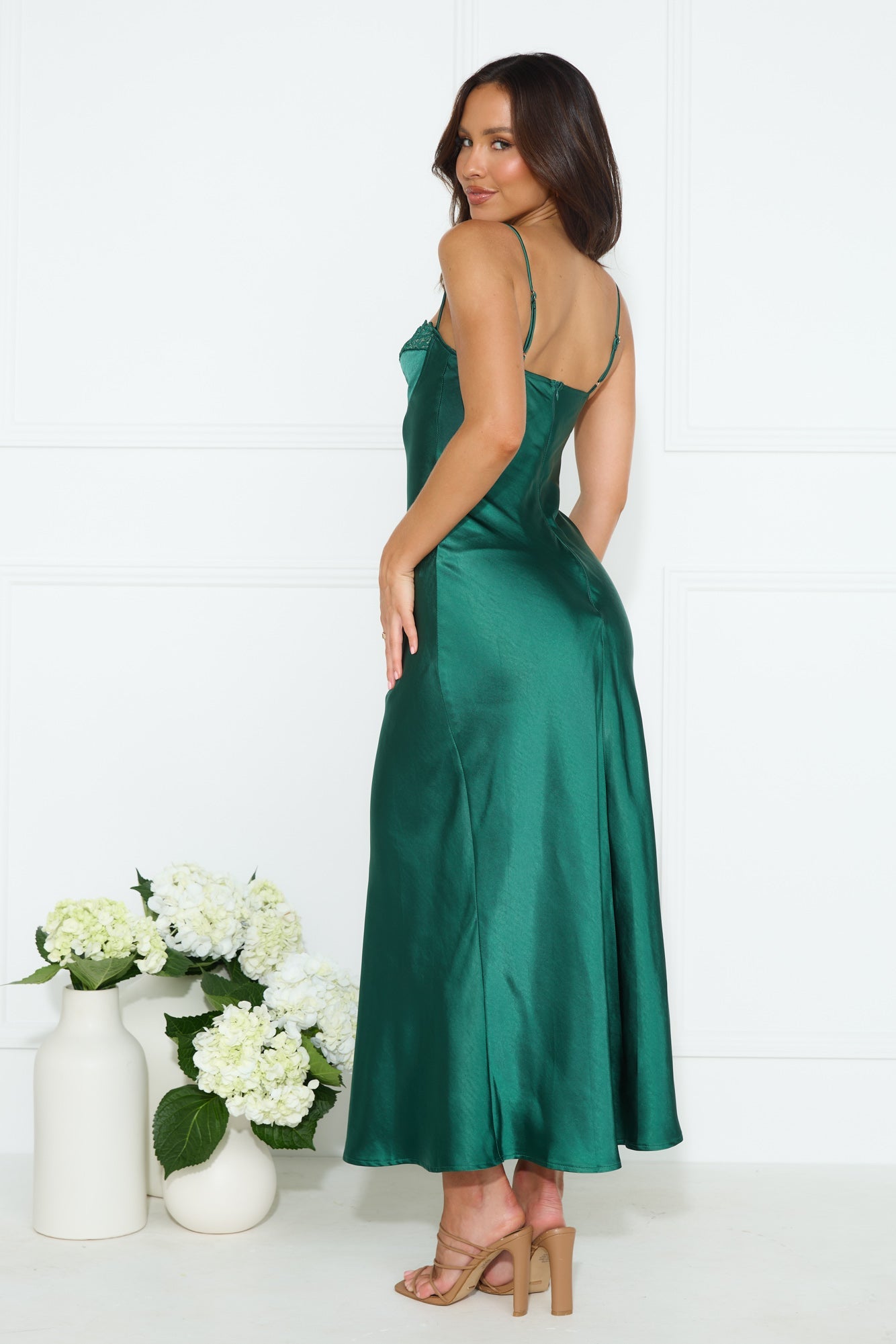 Filled with Passion Satin Maxi Dress Green