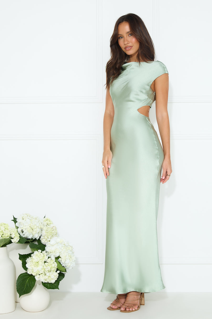 Luxe Destinations Satin Maxi Dress Sage