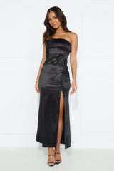 Light In The Dark Strapless Satin Maxi Dress Black