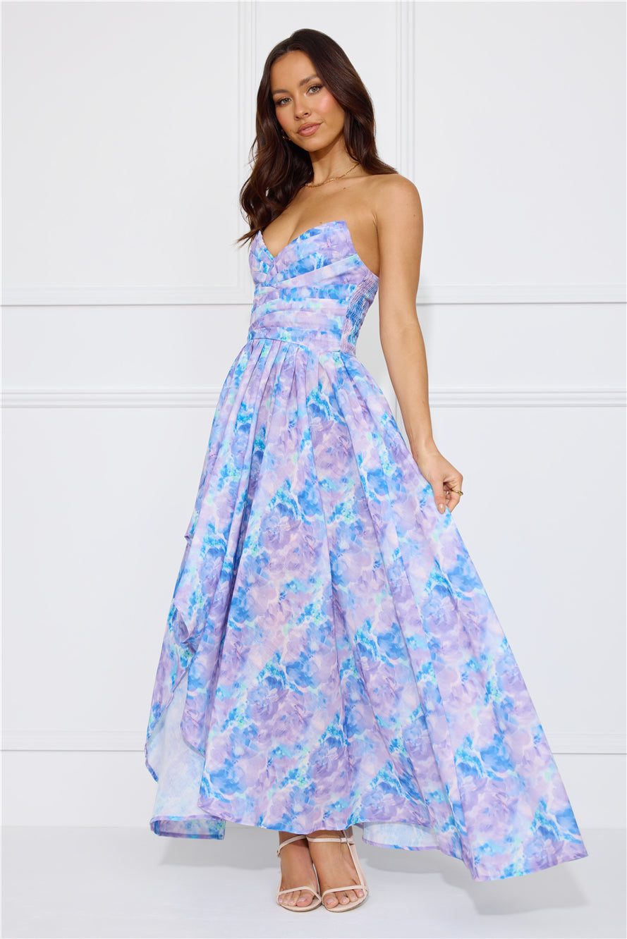 Moments Await Strapless Maxi Dress Lilac