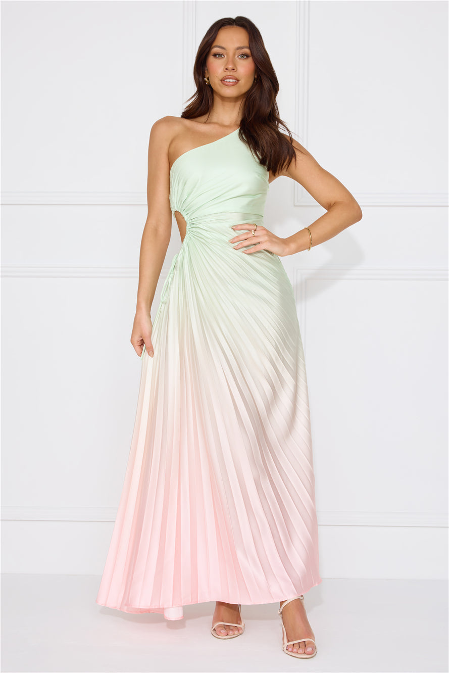 Matcha For You One Shoulder Satin Maxi Dress Green