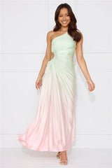 Matcha For You One Shoulder Satin Maxi Dress Green