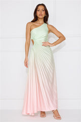 Matcha For You One Shoulder Satin Maxi Dress Green