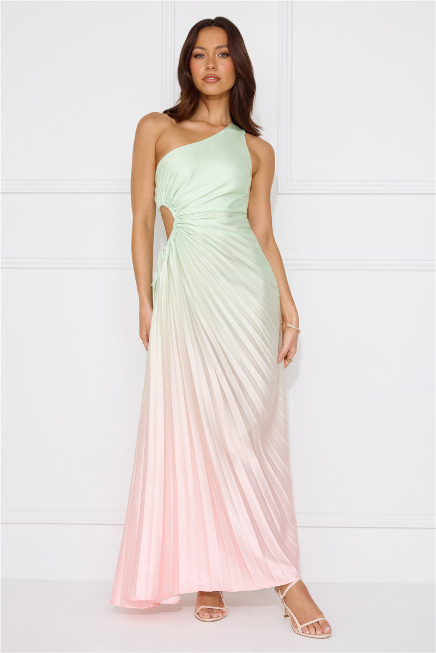 Matcha For You One Shoulder Satin Maxi Dress Green