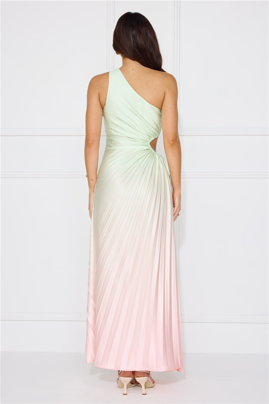 Matcha For You One Shoulder Satin Maxi Dress Green