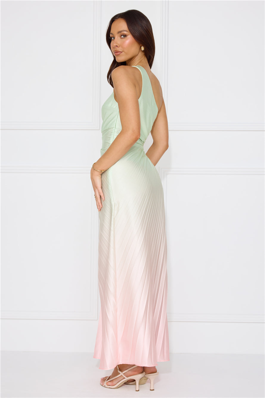 Matcha For You One Shoulder Satin Maxi Dress Green