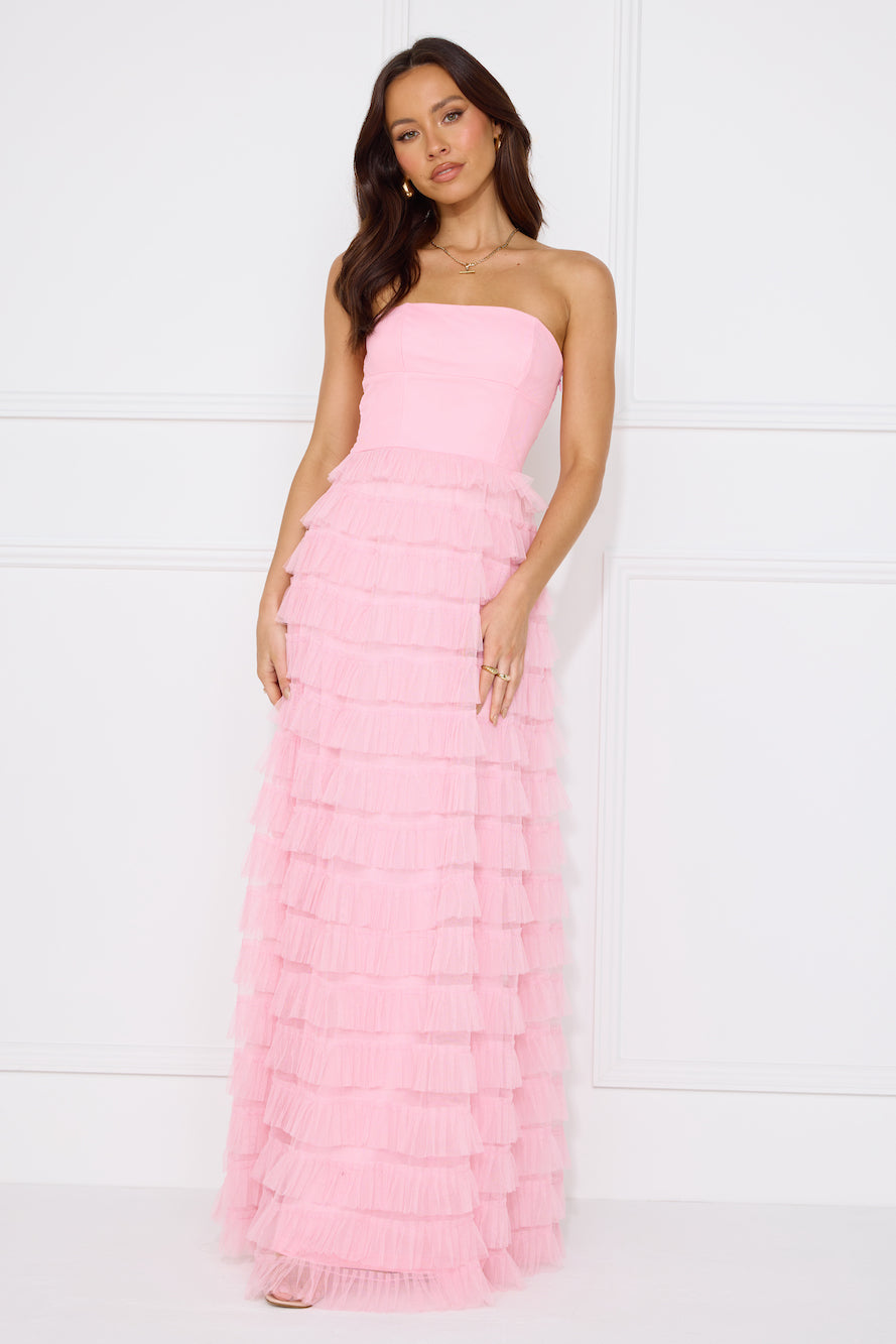 Honeyed Horizons Strapless Mesh Maxi Dress Pink