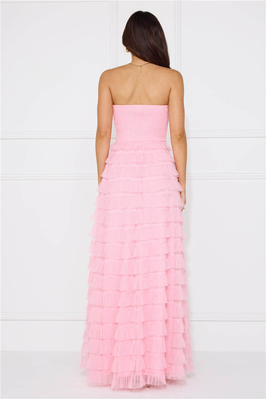 Honeyed Horizons Strapless Mesh Maxi Dress Pink