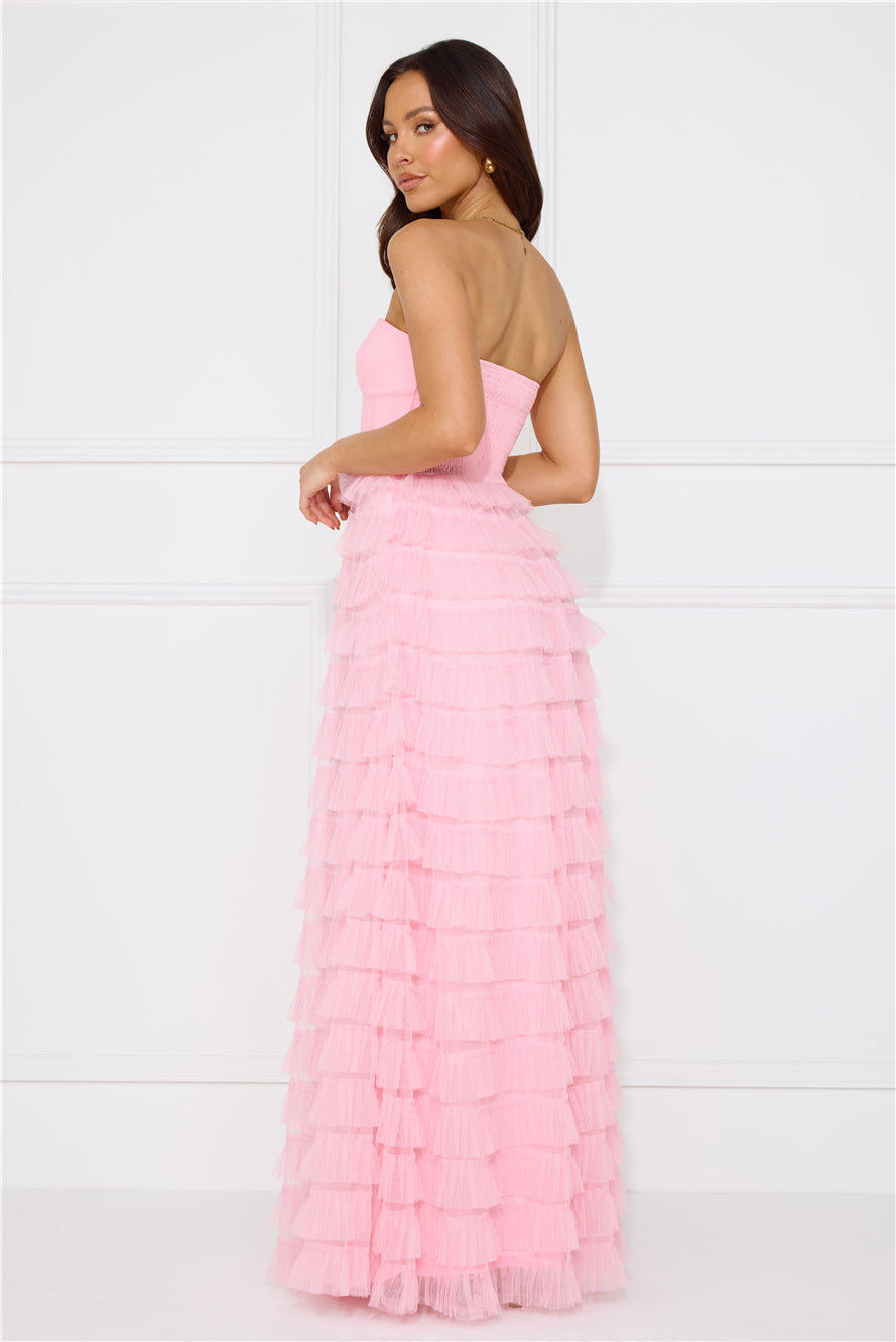 Honeyed Horizons Strapless Mesh Maxi Dress Pink