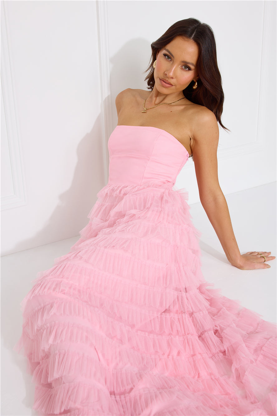 Honeyed Horizons Strapless Mesh Maxi Dress Pink