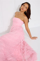 Honeyed Horizons Strapless Mesh Maxi Dress Pink