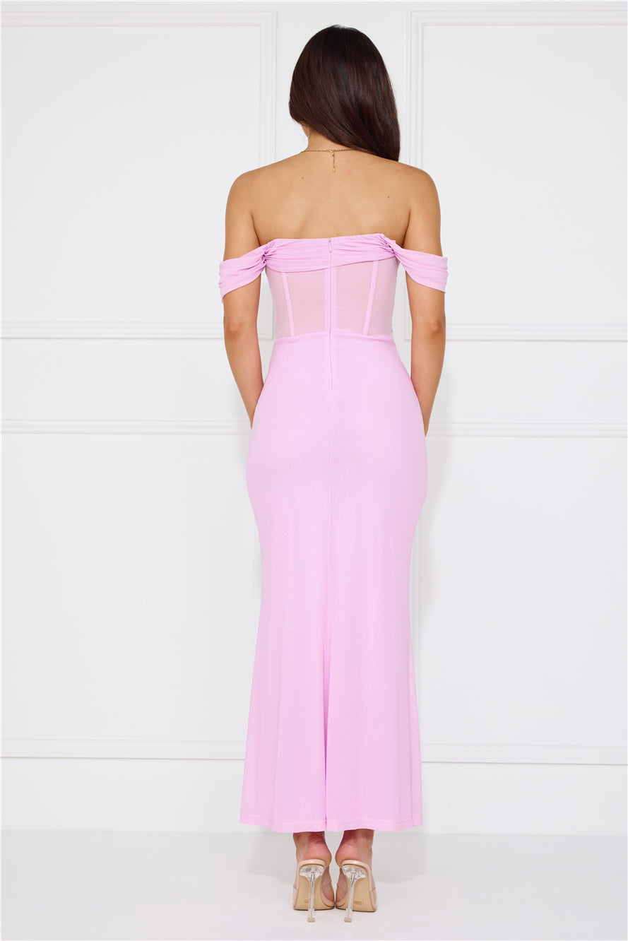 Evening Of Class Off Shoulder Mesh Maxi Dress Lilac