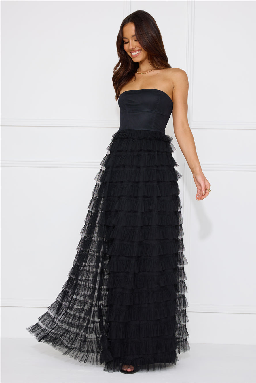 Honeyed Horizons Strapless Mesh Maxi Dress Black