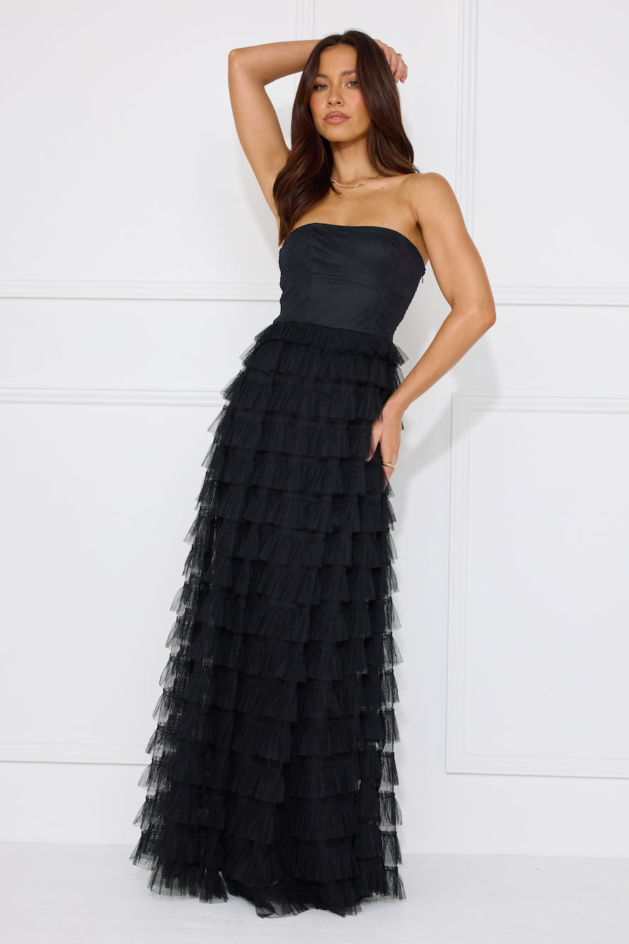 Honeyed Horizons Strapless Mesh Maxi Dress Black