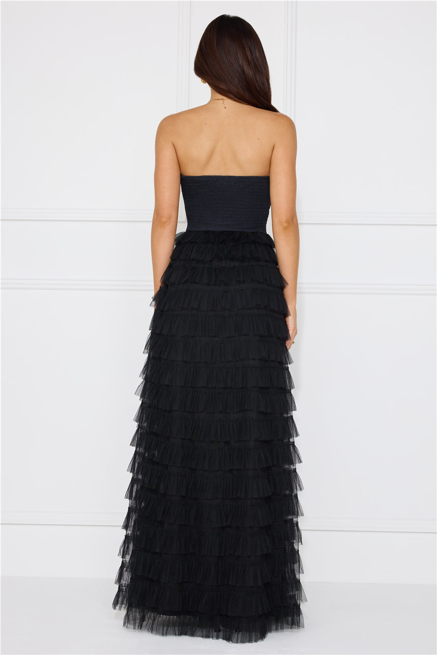 Honeyed Horizons Strapless Mesh Maxi Dress Black