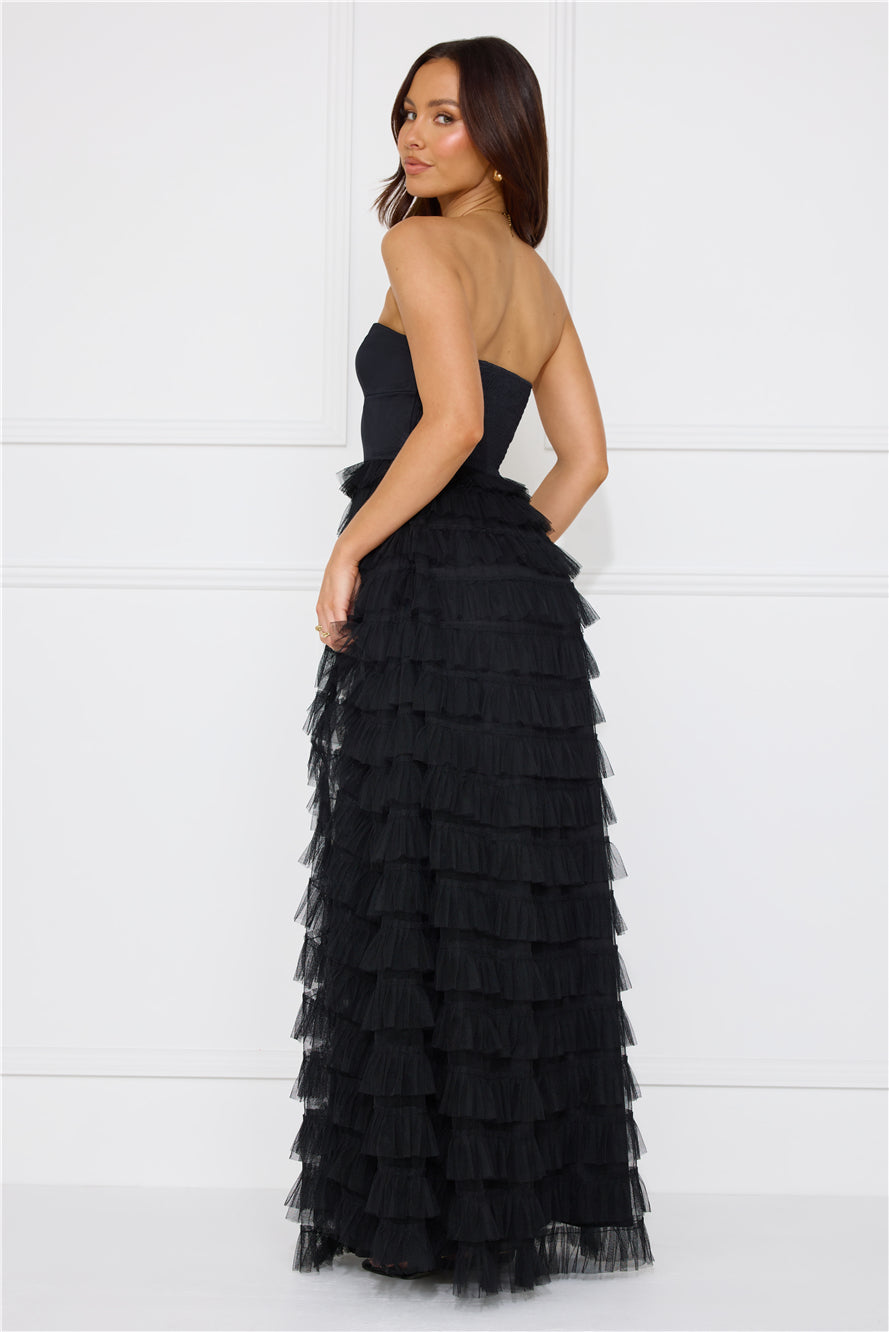 Honeyed Horizons Strapless Mesh Maxi Dress Black