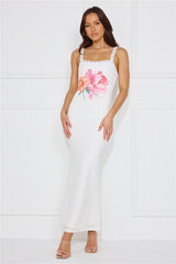 Floral Surprise Mesh Maxi Dress White