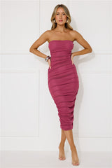 Enchanted Eve Strapless Midi Dress Burgundy