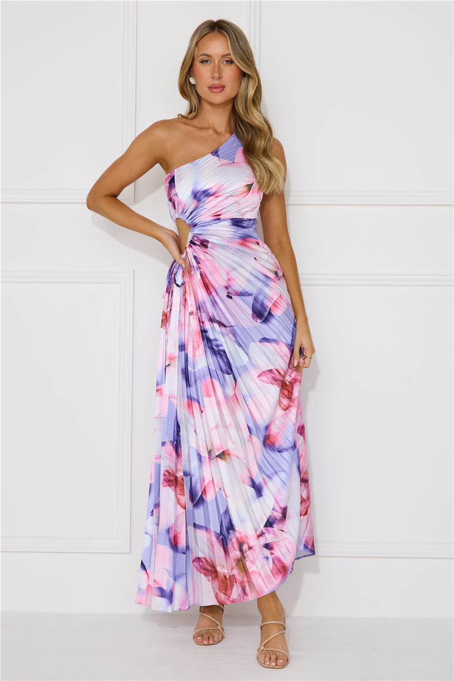 Lily Dreams One Shoulder Satin Maxi Dress Purple