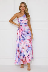 Lily Dreams One Shoulder Satin Maxi Dress Purple