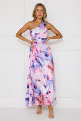 Lily Dreams One Shoulder Satin Maxi Dress Purple