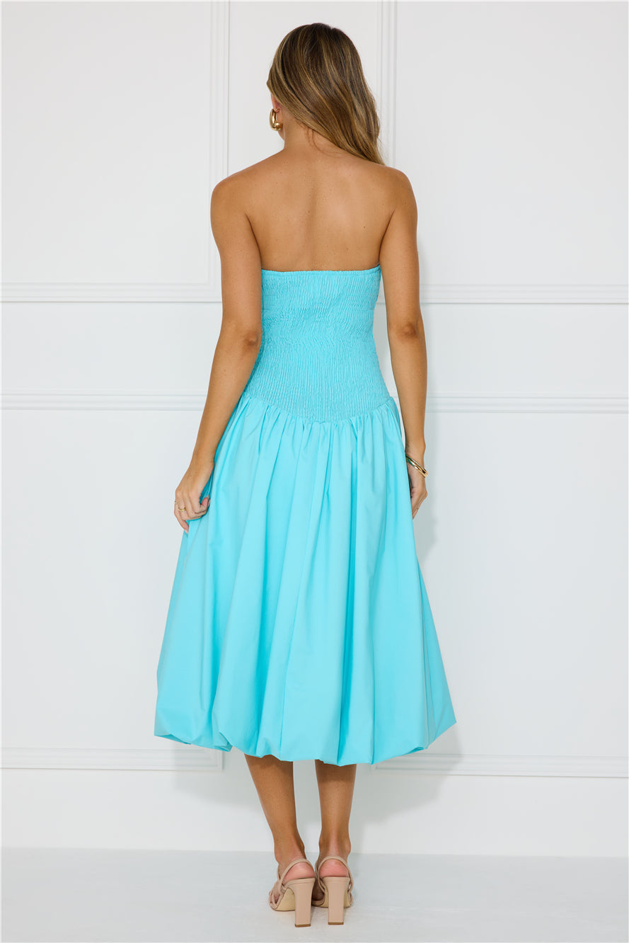 Adelaide Strapless Bubble Midi Dress Blue