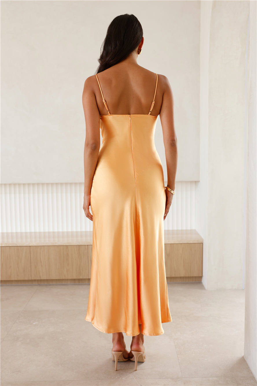 Filled with Passion Satin Maxi Dress Peach